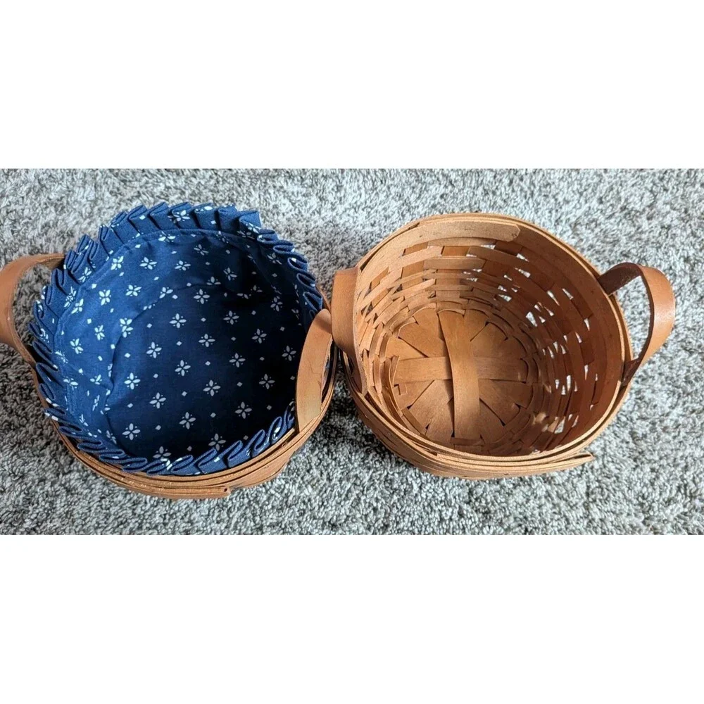 Vintage Longaberger Basket Lot of 3 1990s Signed Leather Handles & Liner USA